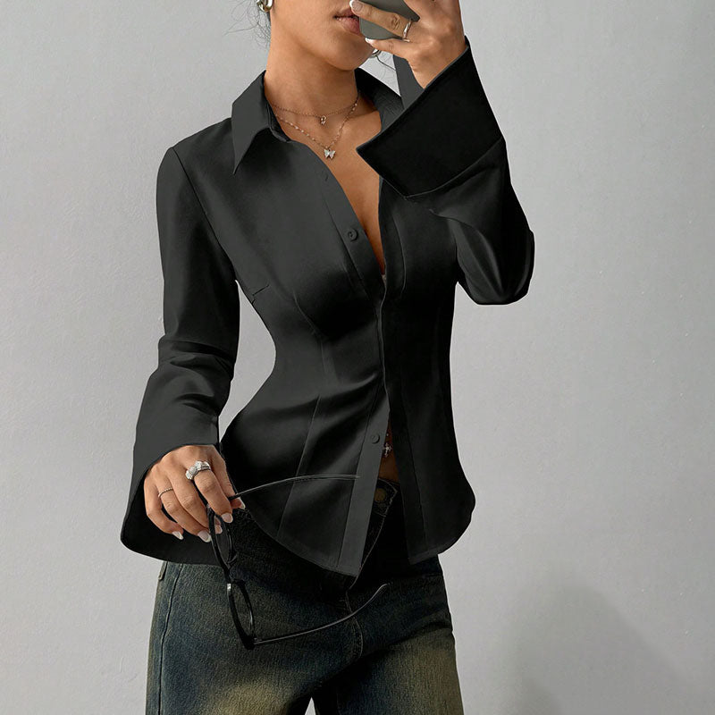 Slim Fit V-Neck Long Sleeve Shirt