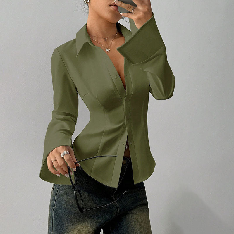 Slim Fit V-Neck Long Sleeve Shirt