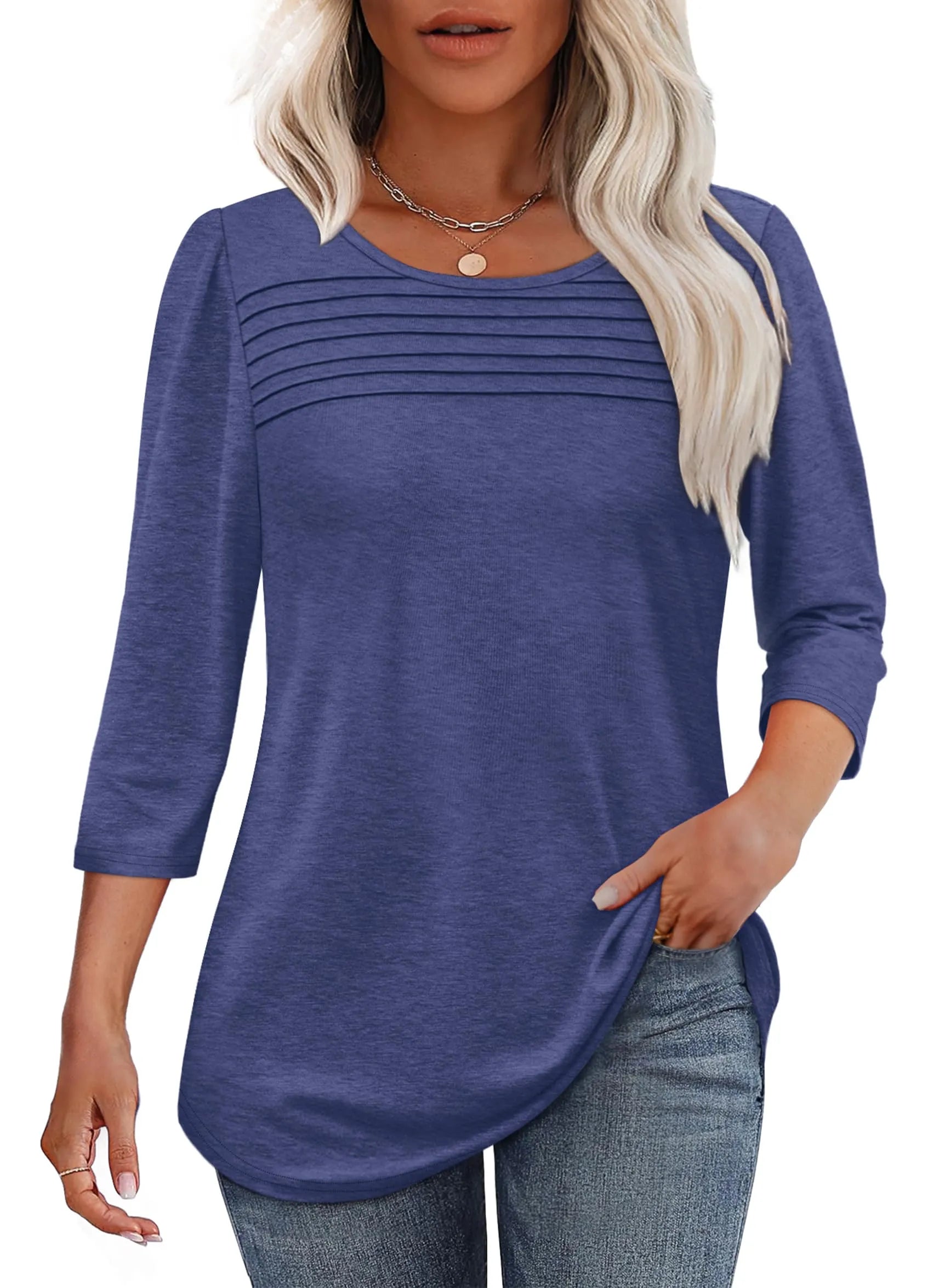 Mona — Pleated Three-Quarter Sleeve Top
