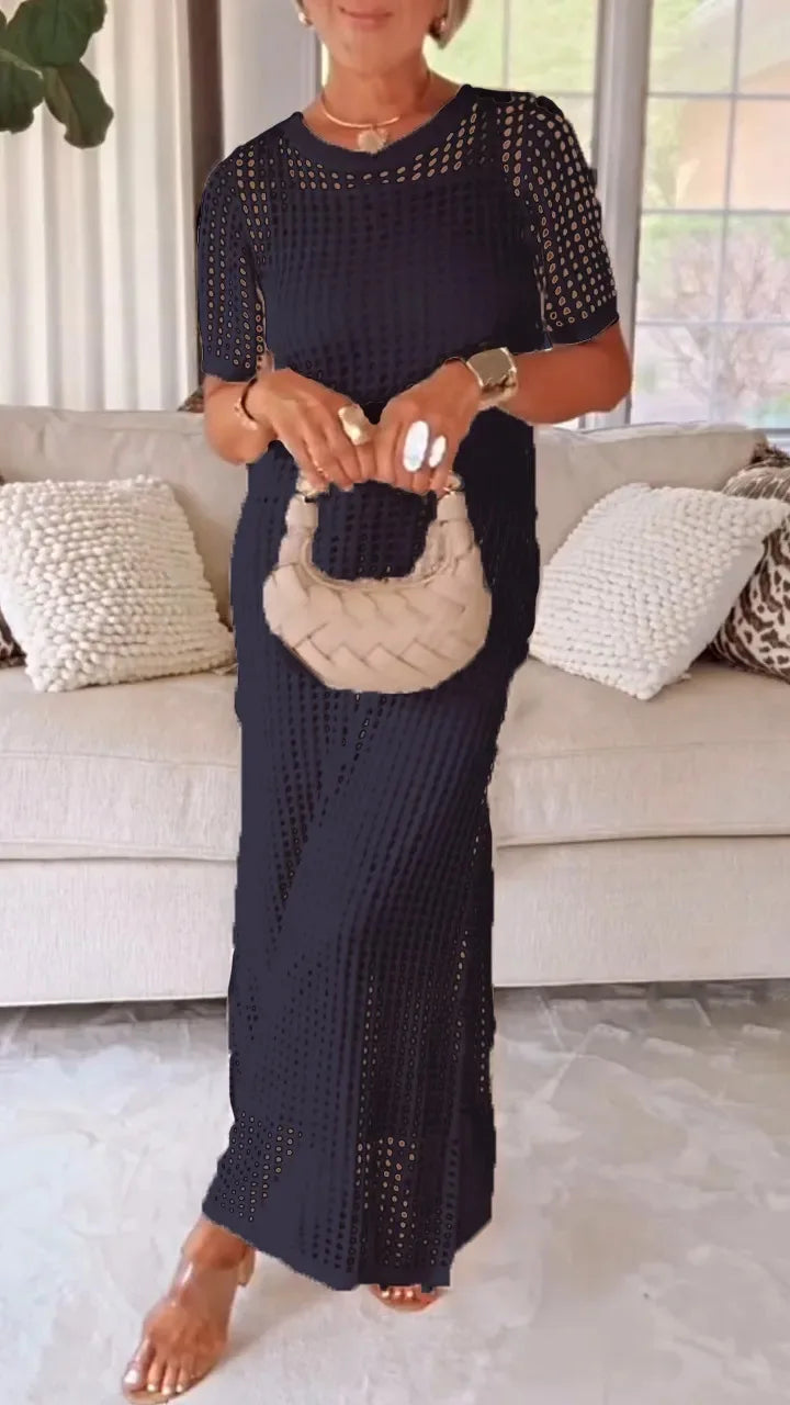 Elegant V-Neck Lace Long Sleeve Maxi Dress