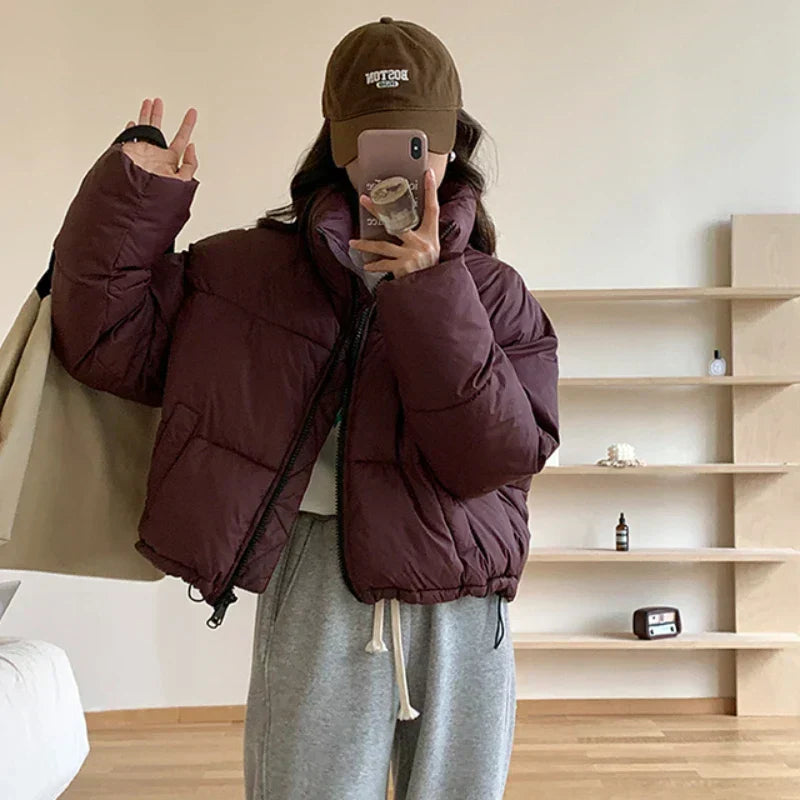 Cropped High Collar Puffer Jacket