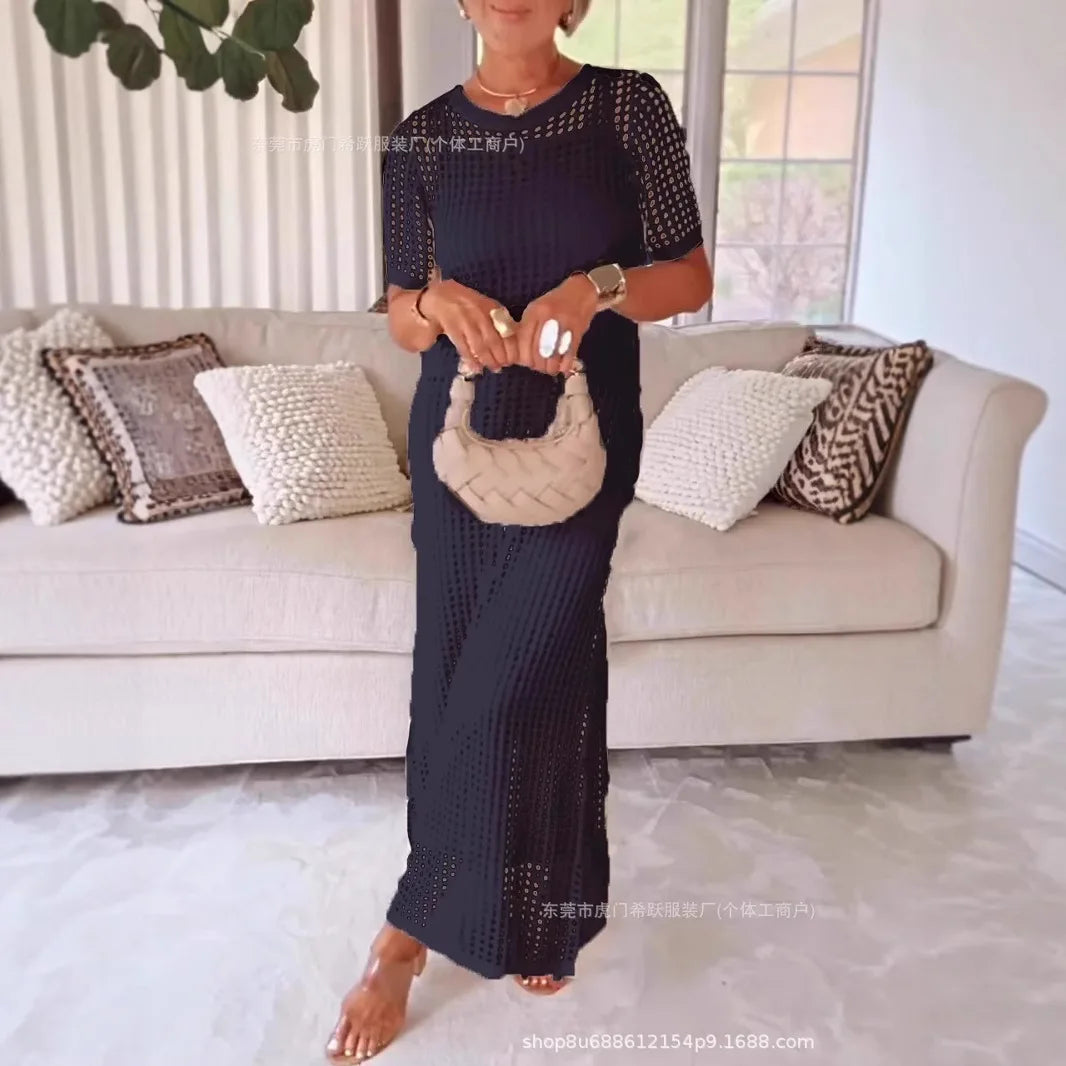 Elegant V-Neck Lace Long Sleeve Maxi Dress