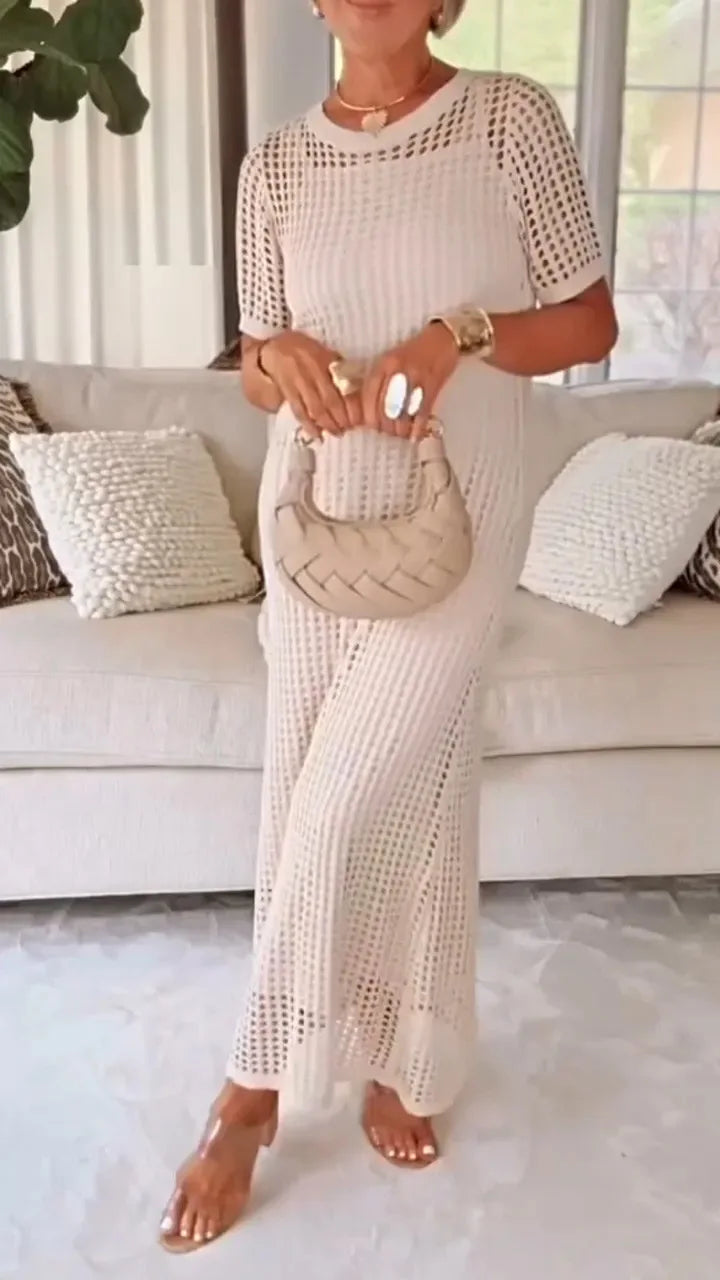 Elegant V-Neck Lace Long Sleeve Maxi Dress
