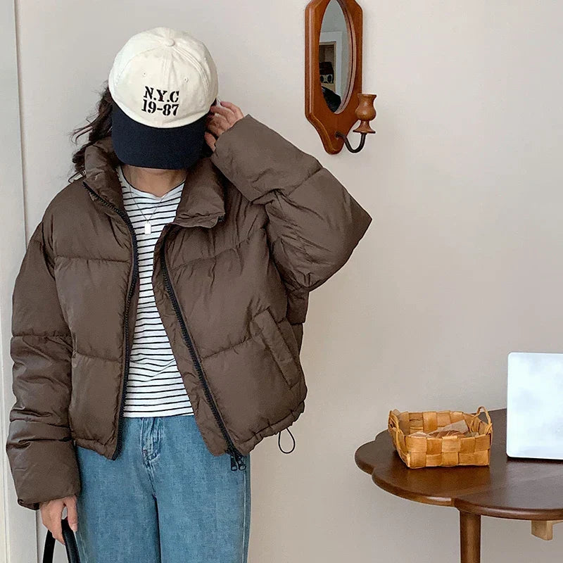Cropped High Collar Puffer Jacket