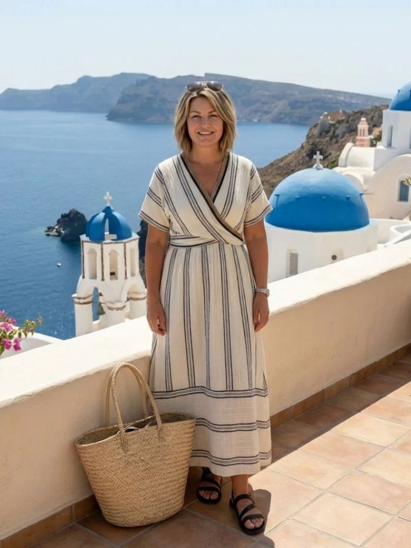 Thalassa — Striped Wrap Midi Dress