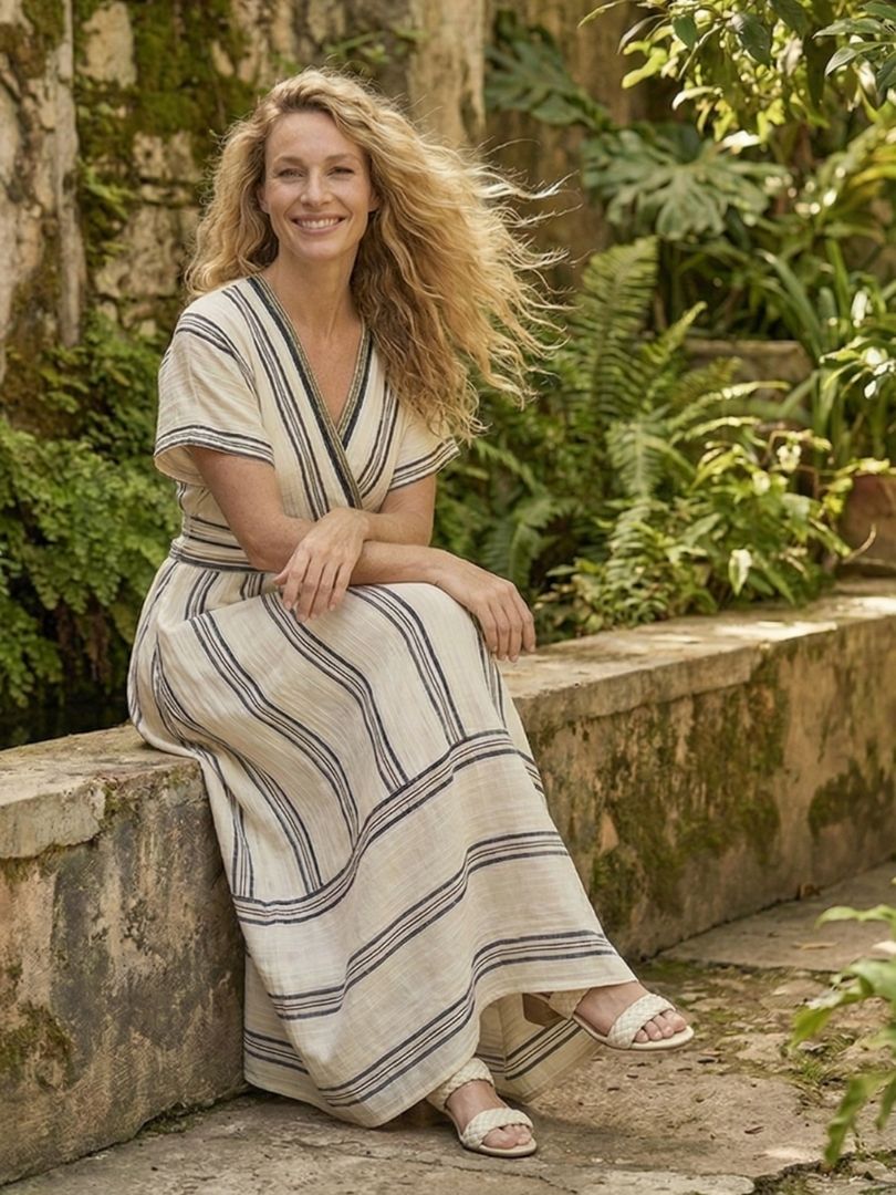 Thalassa — Striped Wrap Midi Dress