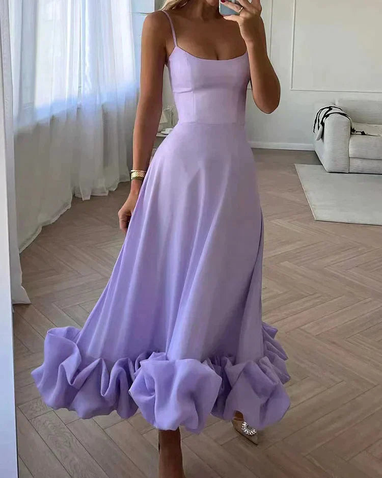 A-Line Lila Dress With Volants-Elegance and Femininity