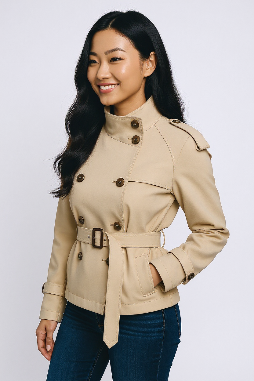 Cropped Belted Trench Coat