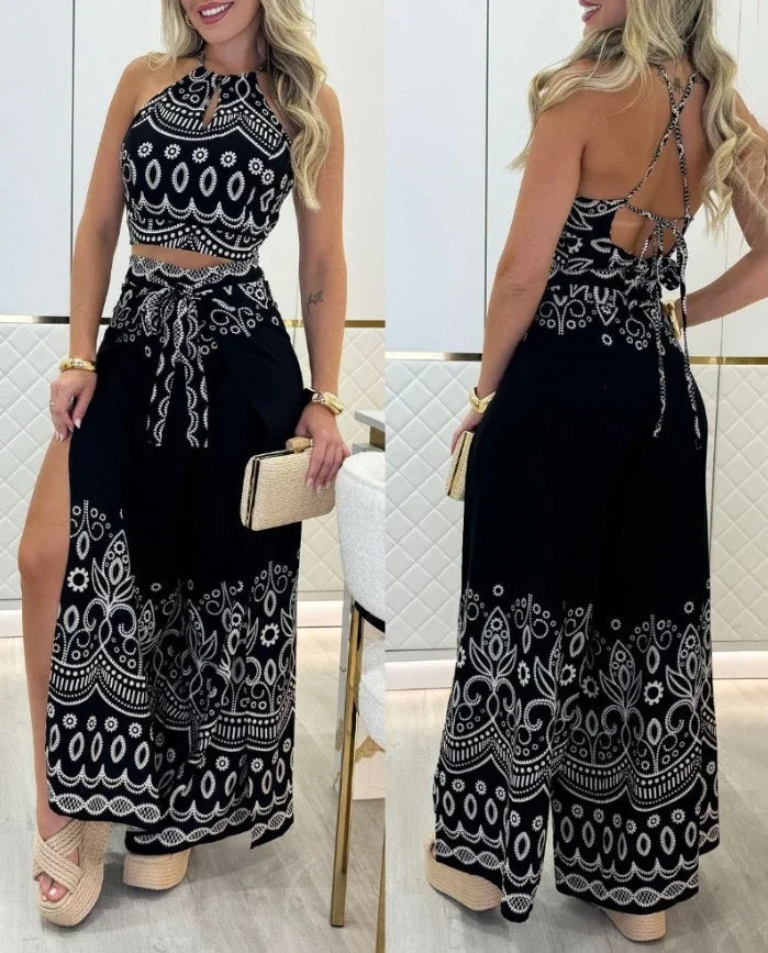 Savanna Set – Tribal Print Keyhole Top & Slit Pants