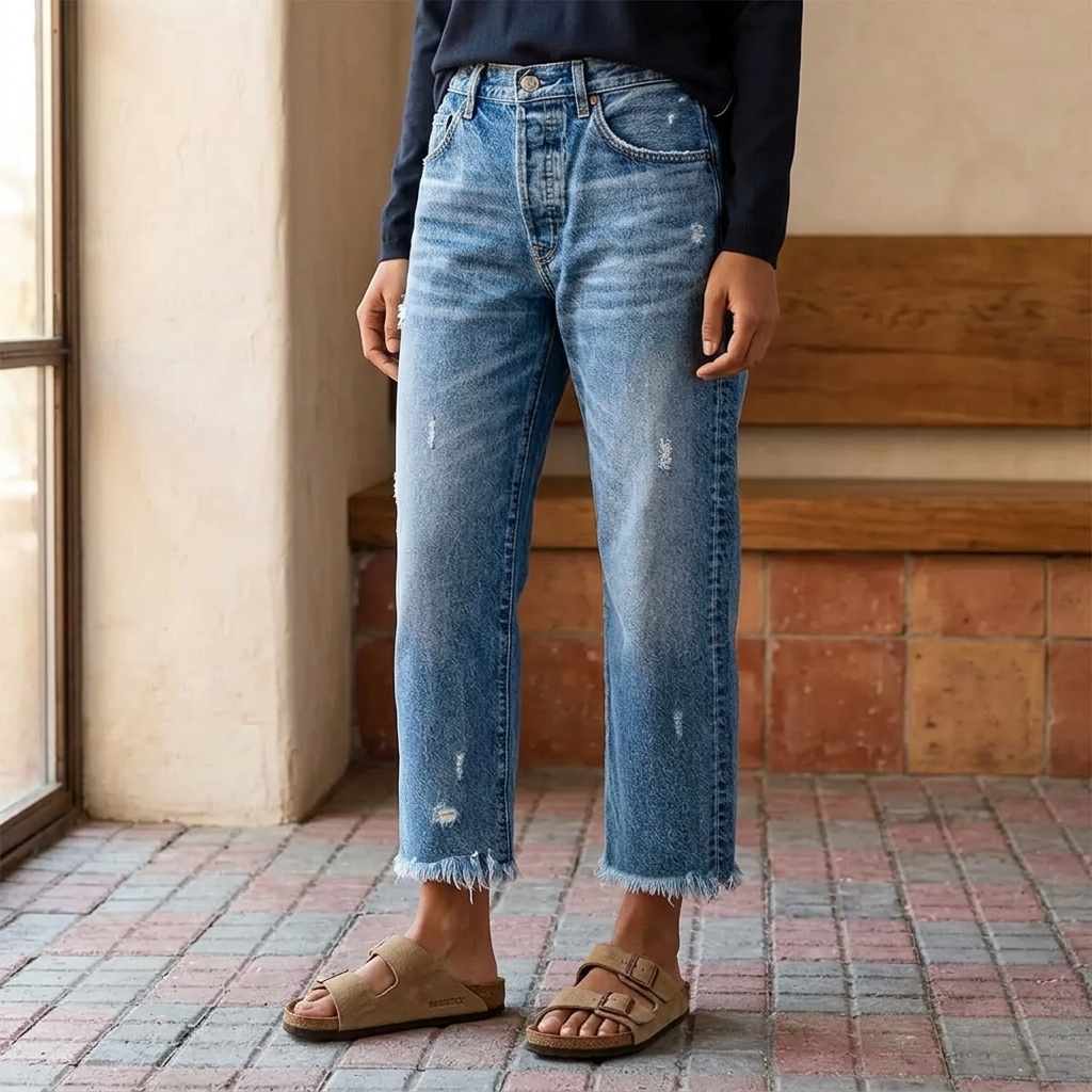 Vivara™ – Retro Fringed Cropped Straight Leg Jeans