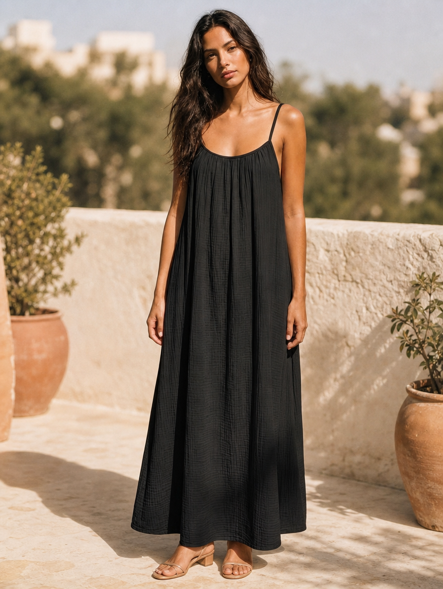 Victoria backless cami dress, full-length view