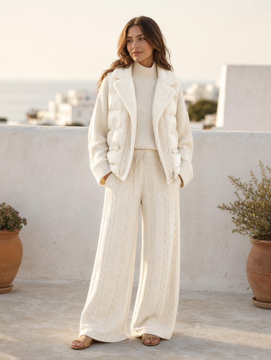 Donna winter cozy three piece loungewear set, full-length view