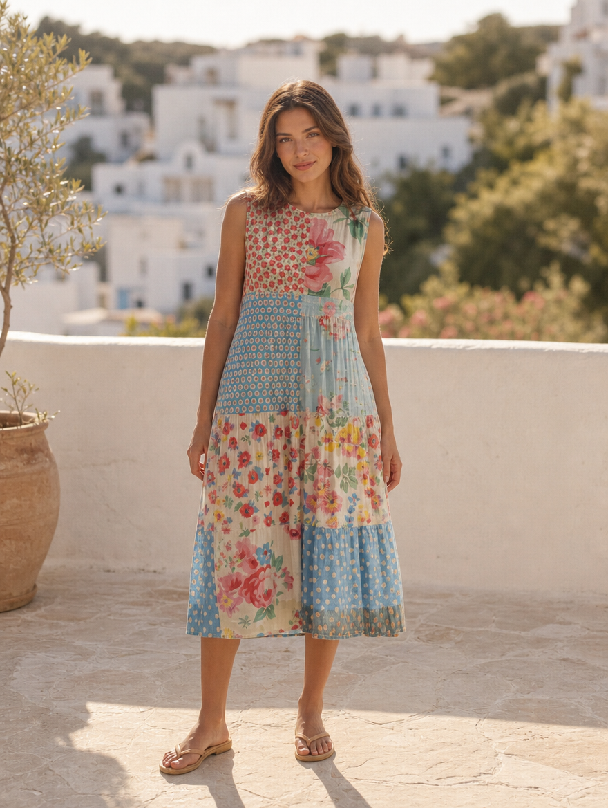 Kira coastal floral midi dress, full-length view
