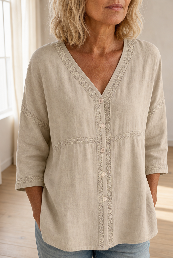 Lace trim button-down blouse, upper body