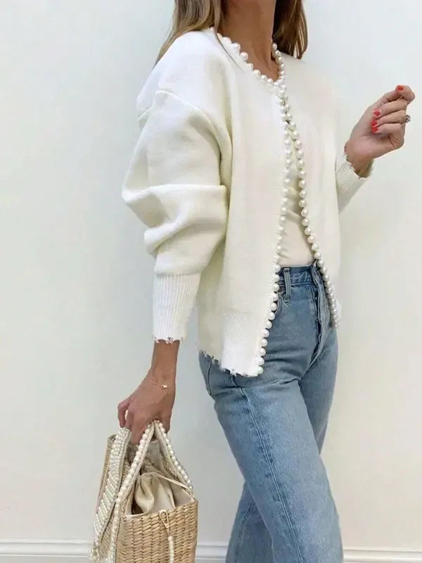 Pearl Trim Cropped Sweater