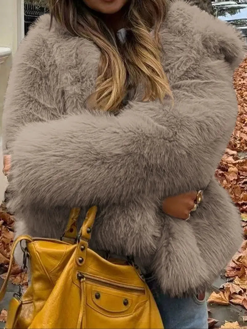 Short Hooded Faux Fur Jacket
