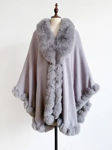 Faux Fur Hooded Cape Coat