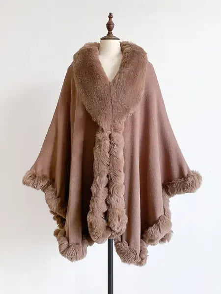 Faux Fur Hooded Cape Coat