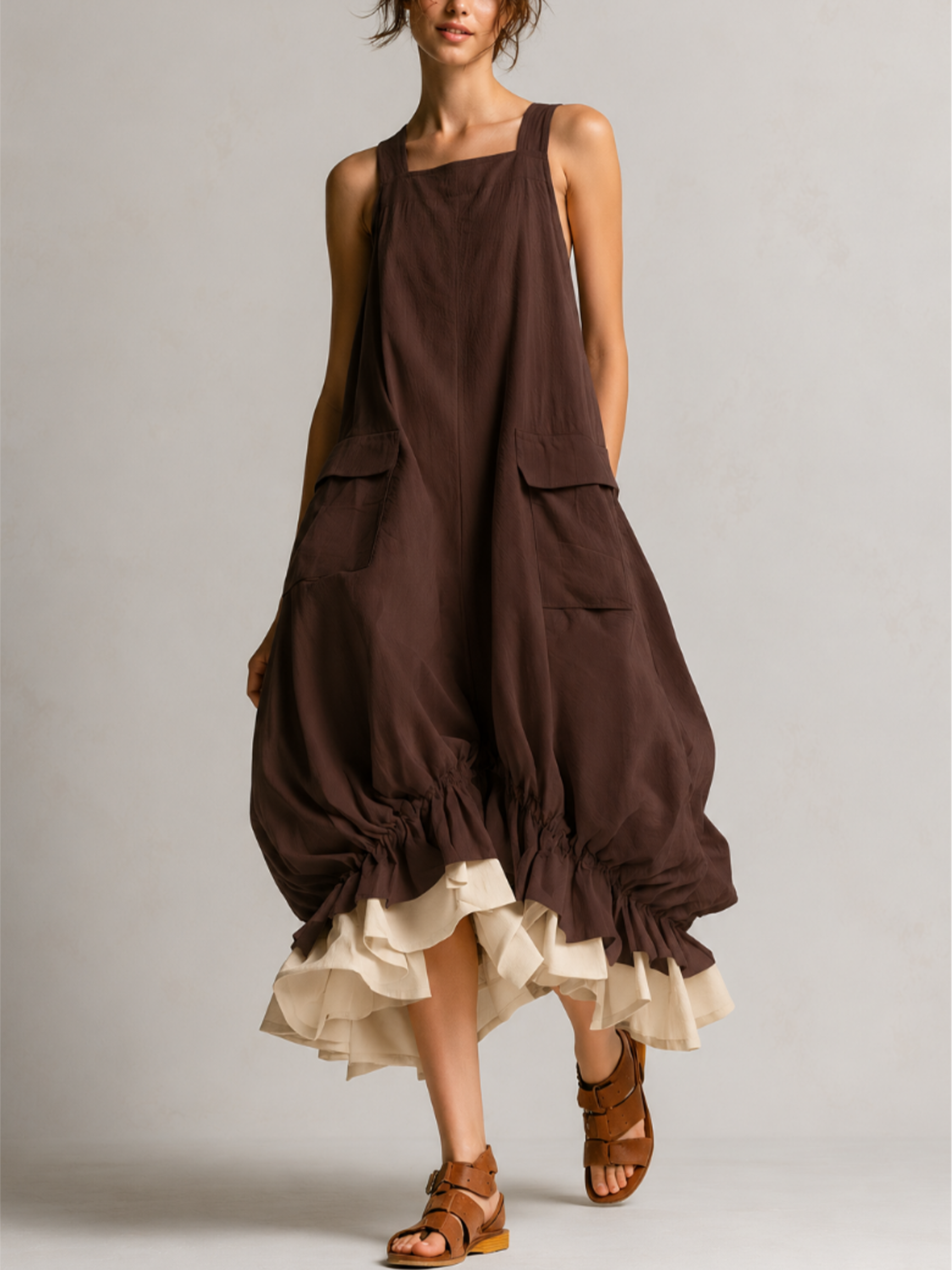 Cargo Pocket Ruffle Hem Midi Dress