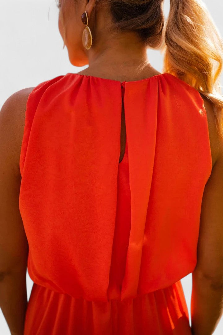 Theonae — High-Neck Flowing Midi Dress