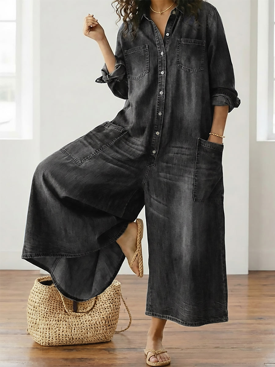 Harper - Relaxed Wide-Leg Denim Jumpsuit