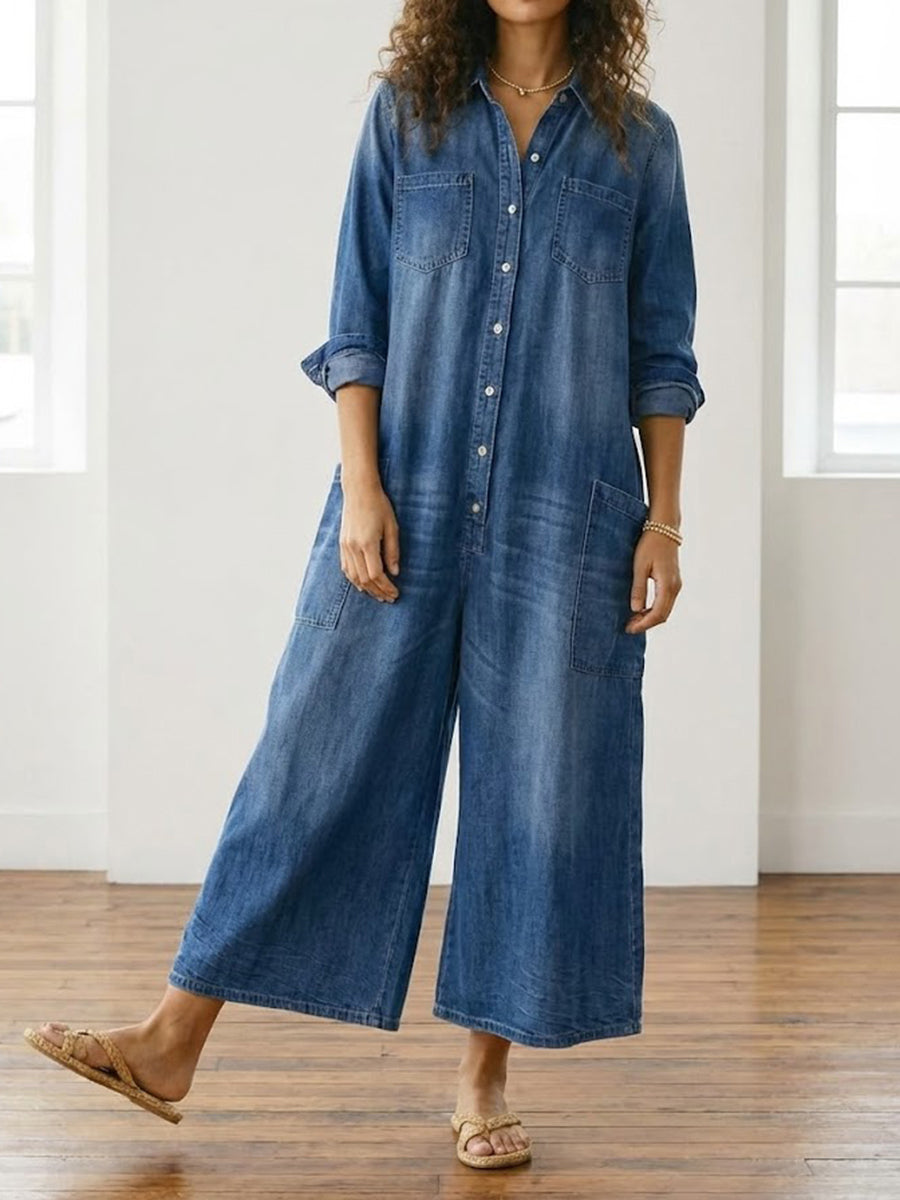 Harper - Relaxed Wide-Leg Denim Jumpsuit