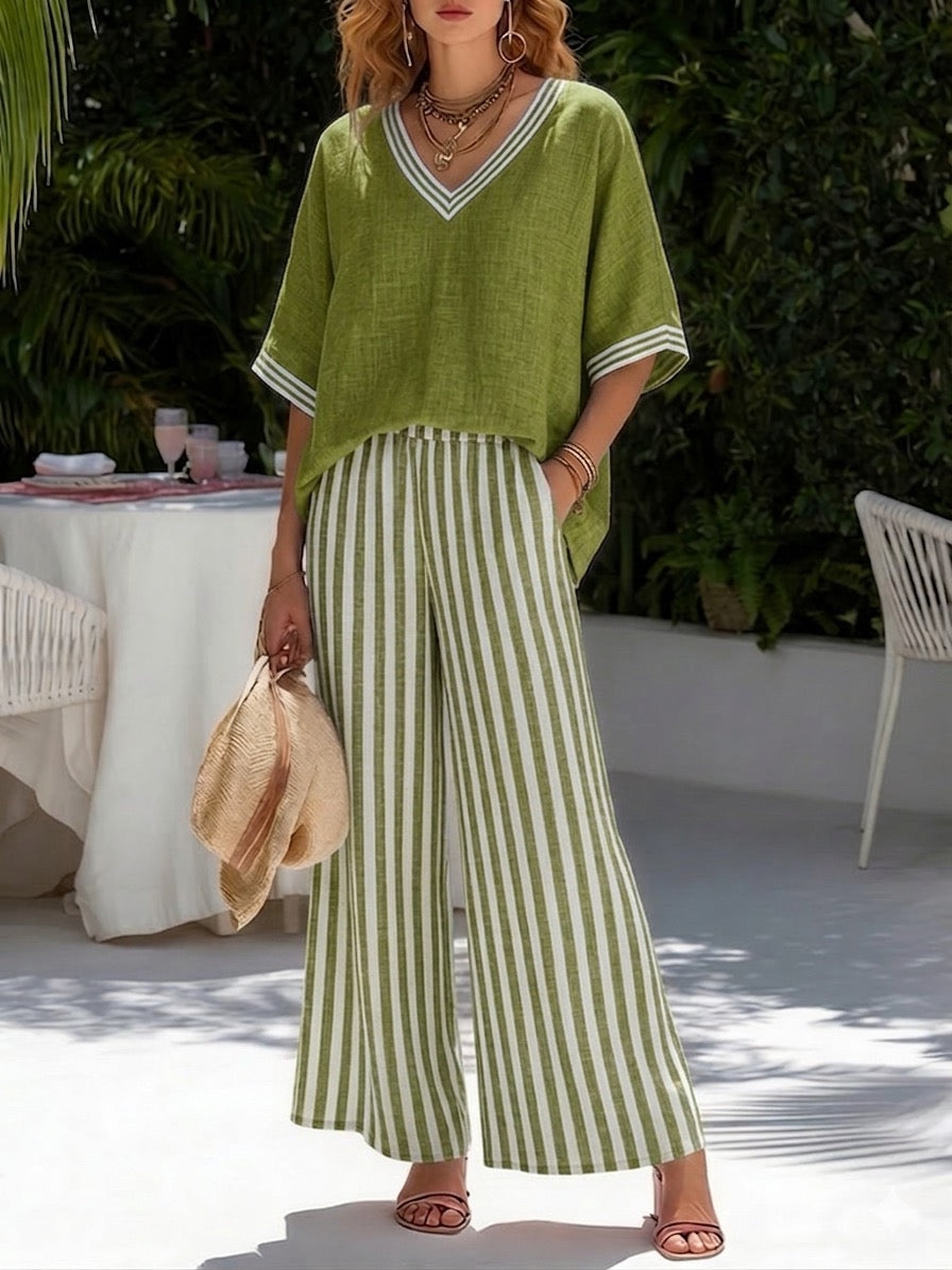 Amelia | Elegant Casual Striped Linen Cotton Set