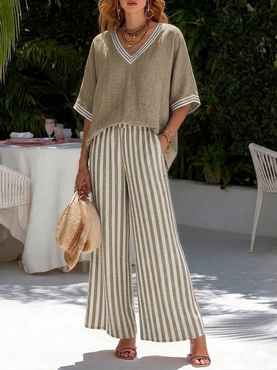 Amelia | Elegant Casual Striped Linen Cotton Set