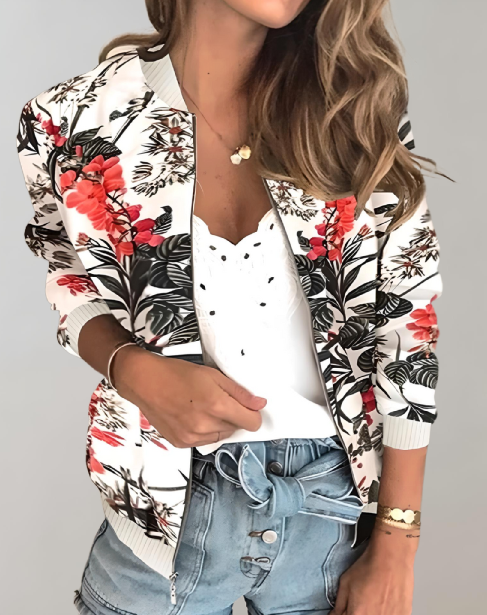 Floral Print Bomber Jacket