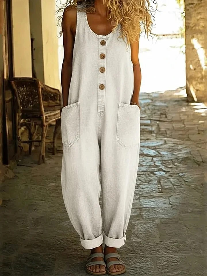 Saylor - Relaxed Button Front Denim Overalls