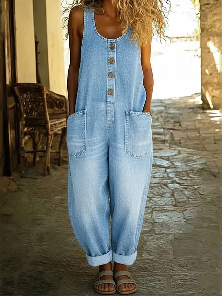 Saylor - Relaxed Button Front Denim Overalls