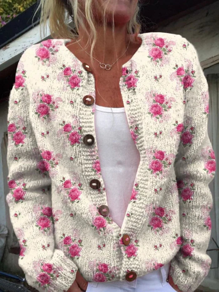 Watercolor Rose Print Cardigan