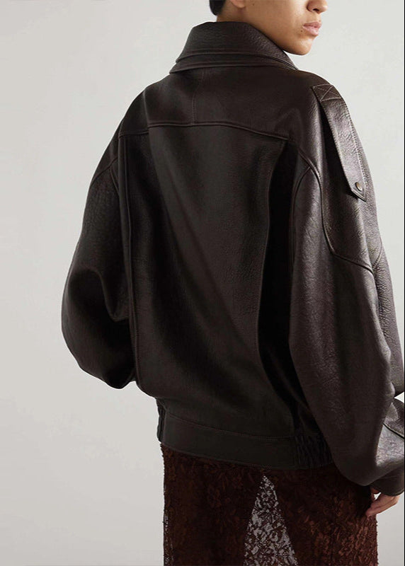 Belted Oversized Leather Bomber Jacket