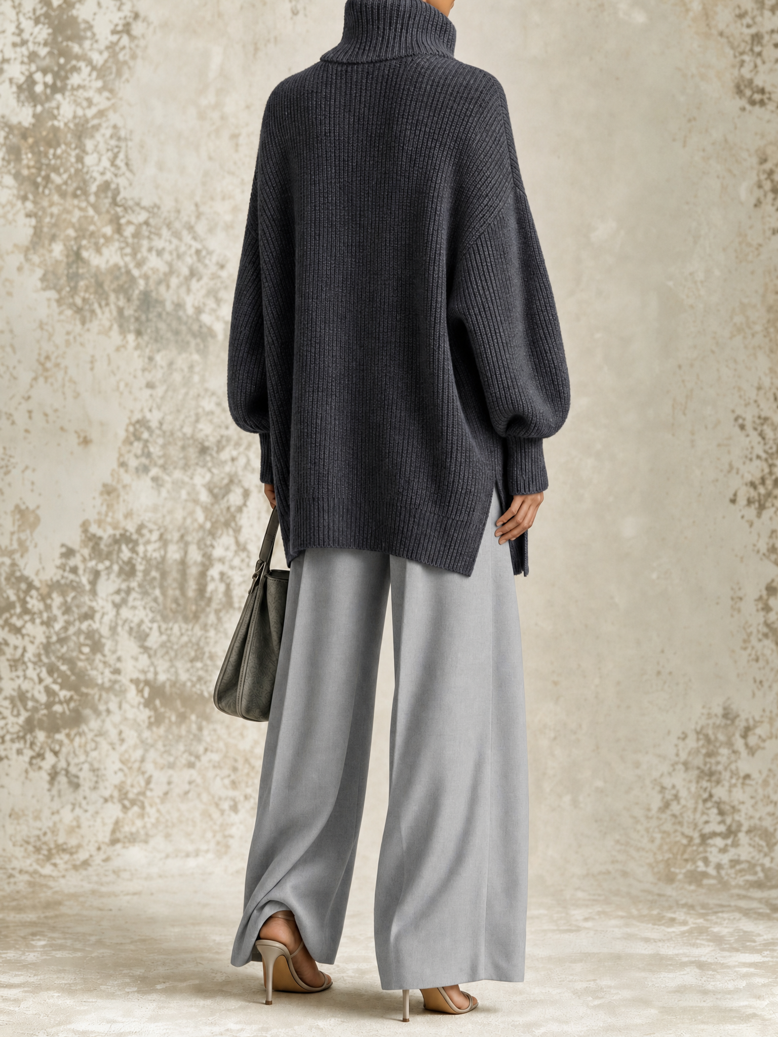 Asymmetric Zip Turtleneck and Wide-Leg Pants Set