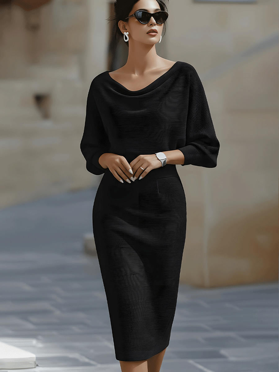 Draped Batwing Midi Dress