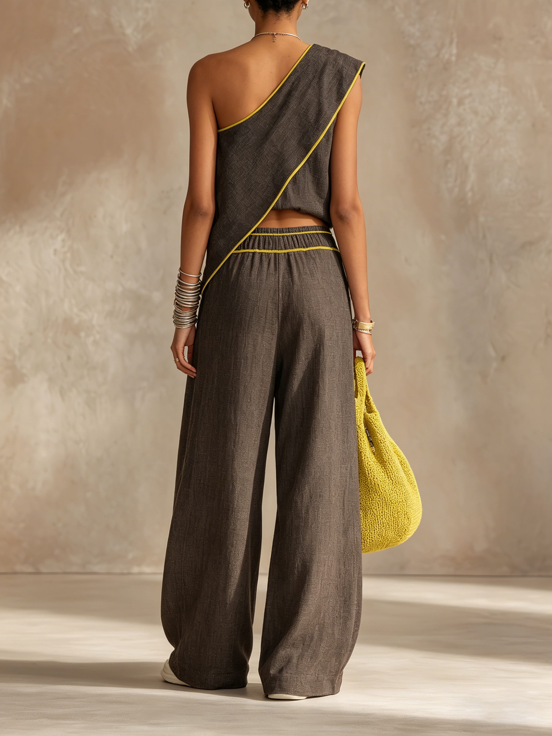 One-Shoulder Linen Blend Two-Piece Set