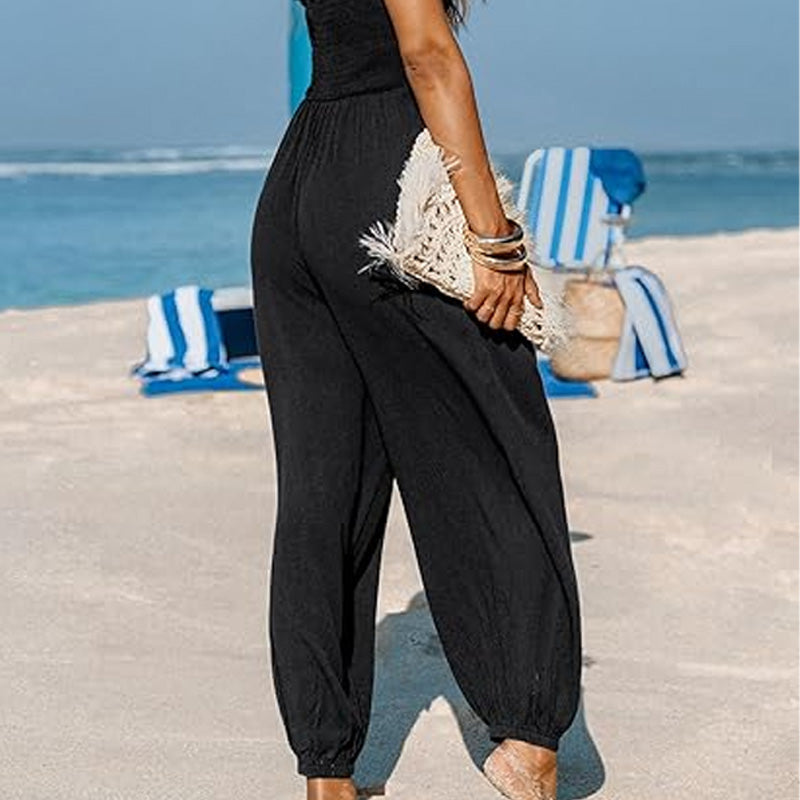 V-Neck Backless Wide-Leg Jumpsuit