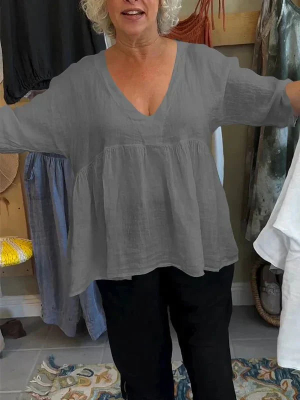 Melinda — Cotton Linen V-Neck Top