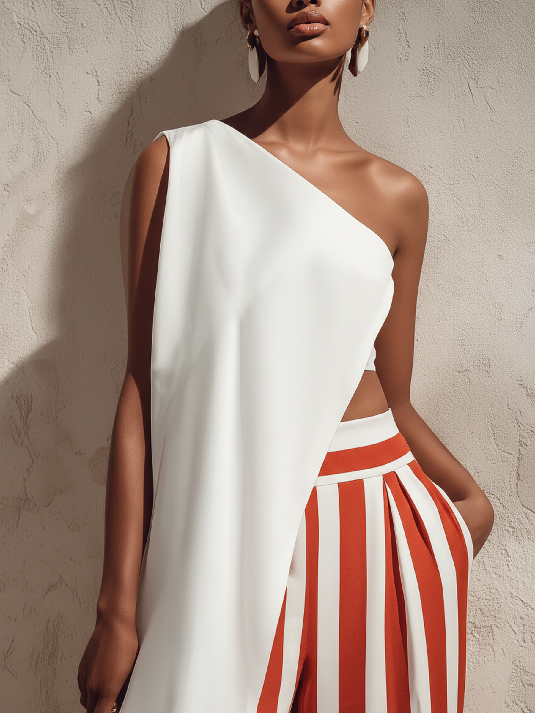 Striped One-Shoulder Two-Piece Set