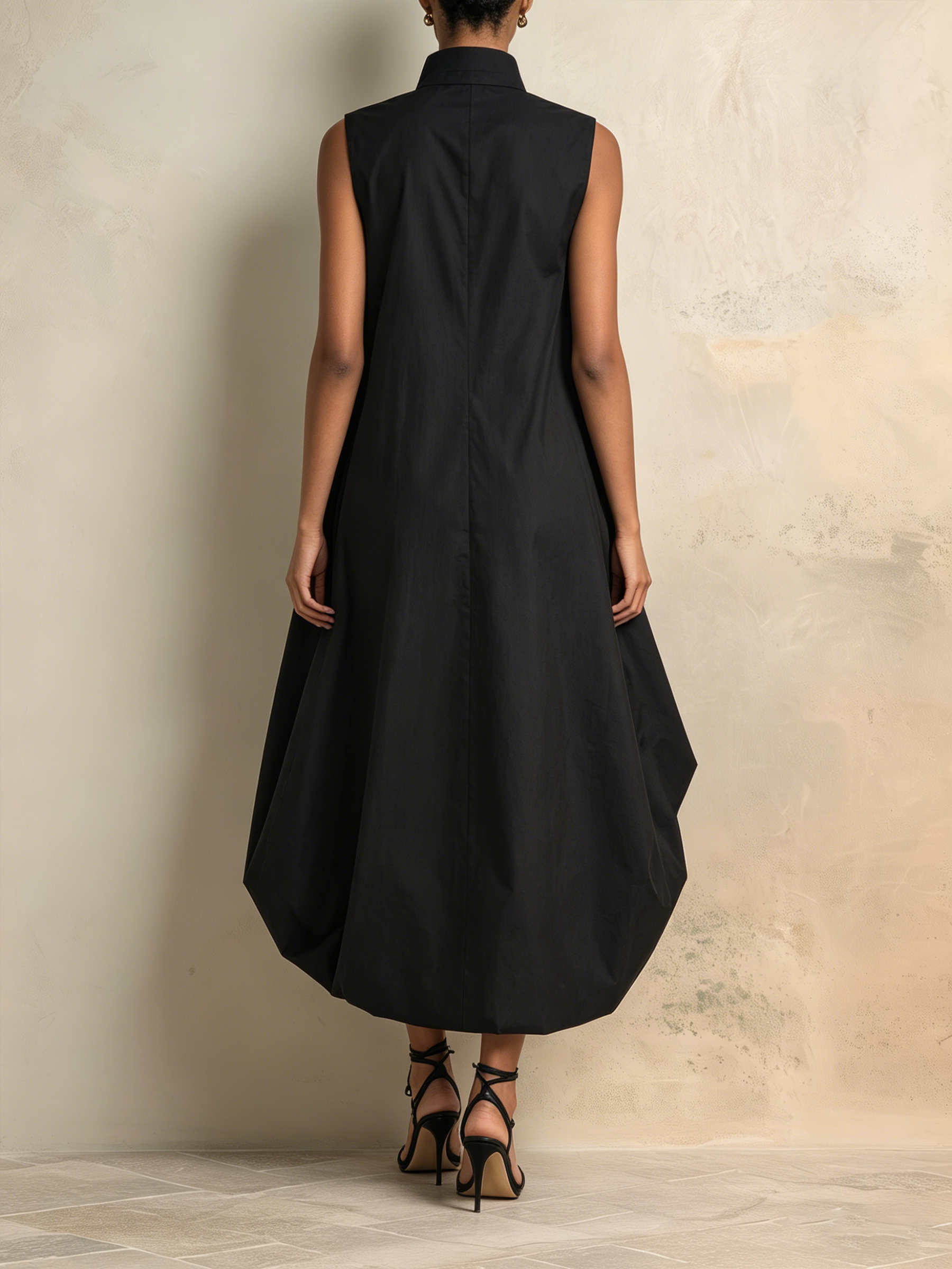 Sleeveless High-Neck Bubble Hem Midi Dress
