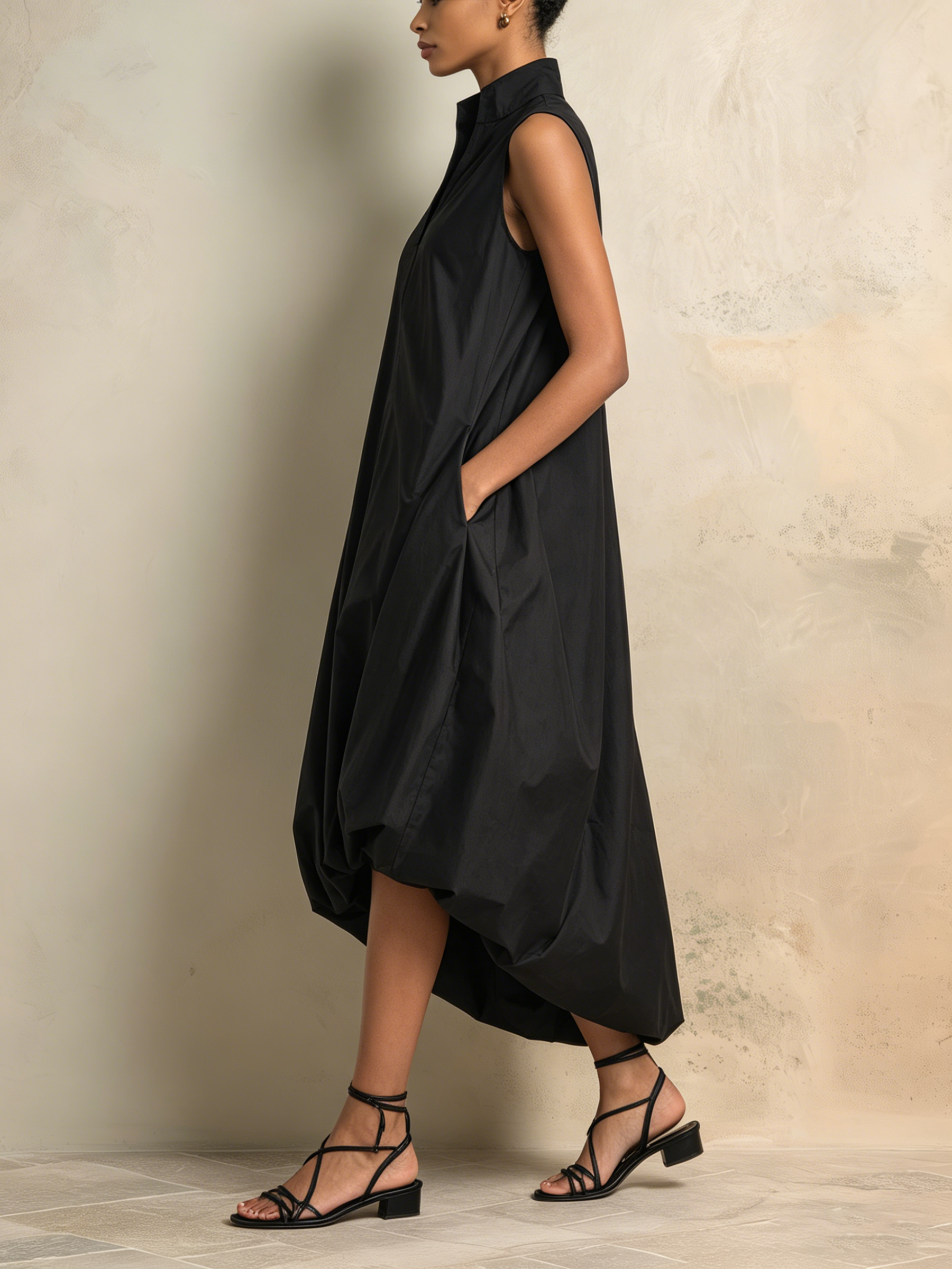 Sleeveless High-Neck Bubble Hem Midi Dress