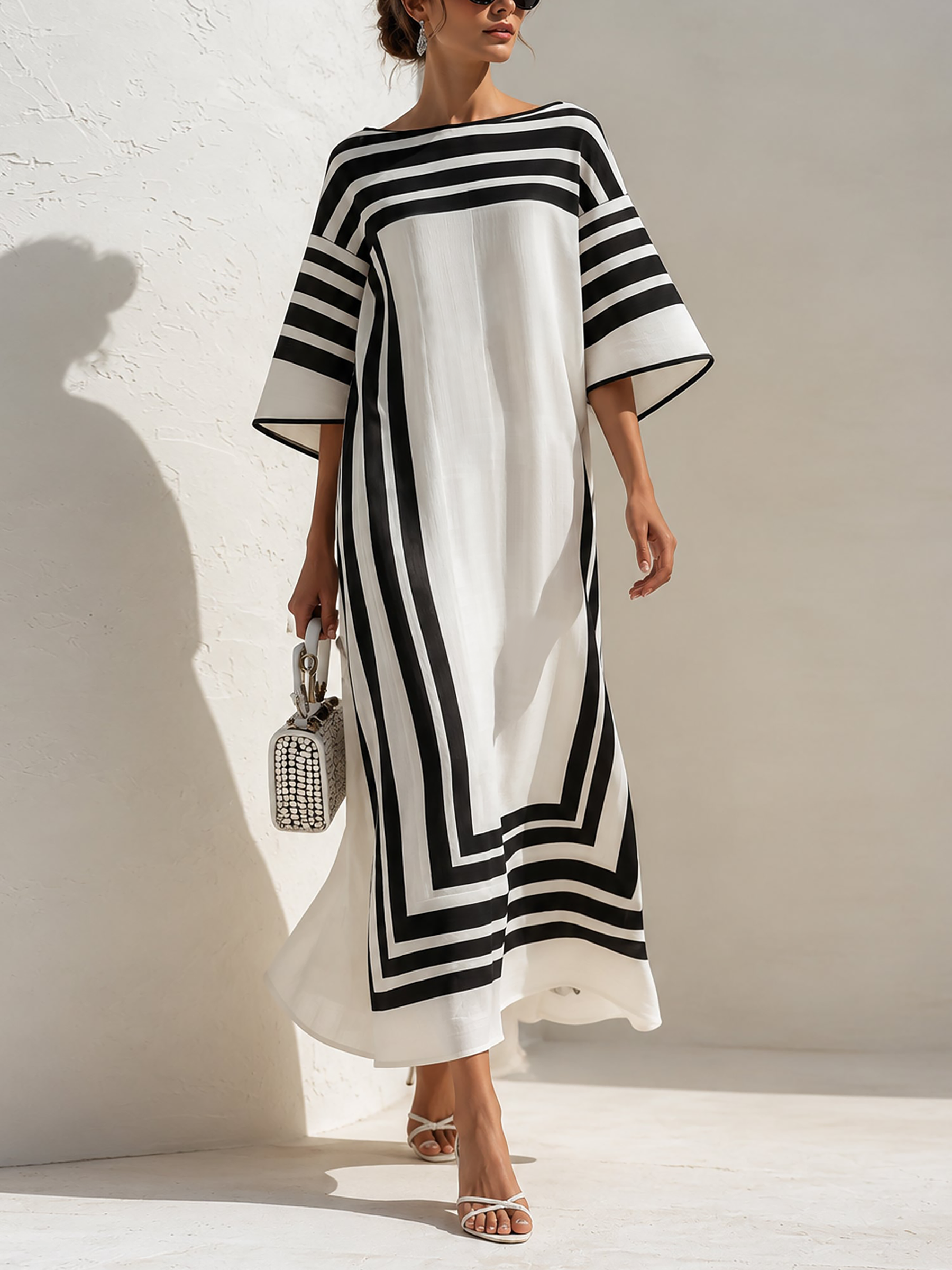 Striped Oversized Kaftan Maxi Dress