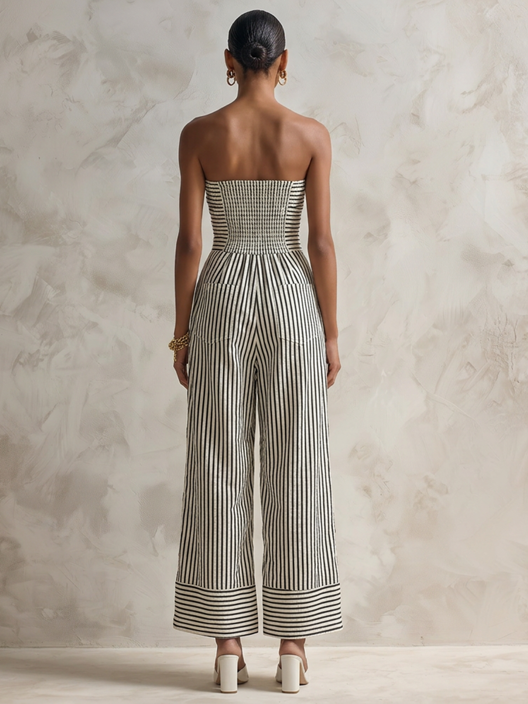 Striped Strapless Wide-Leg Jumpsuit