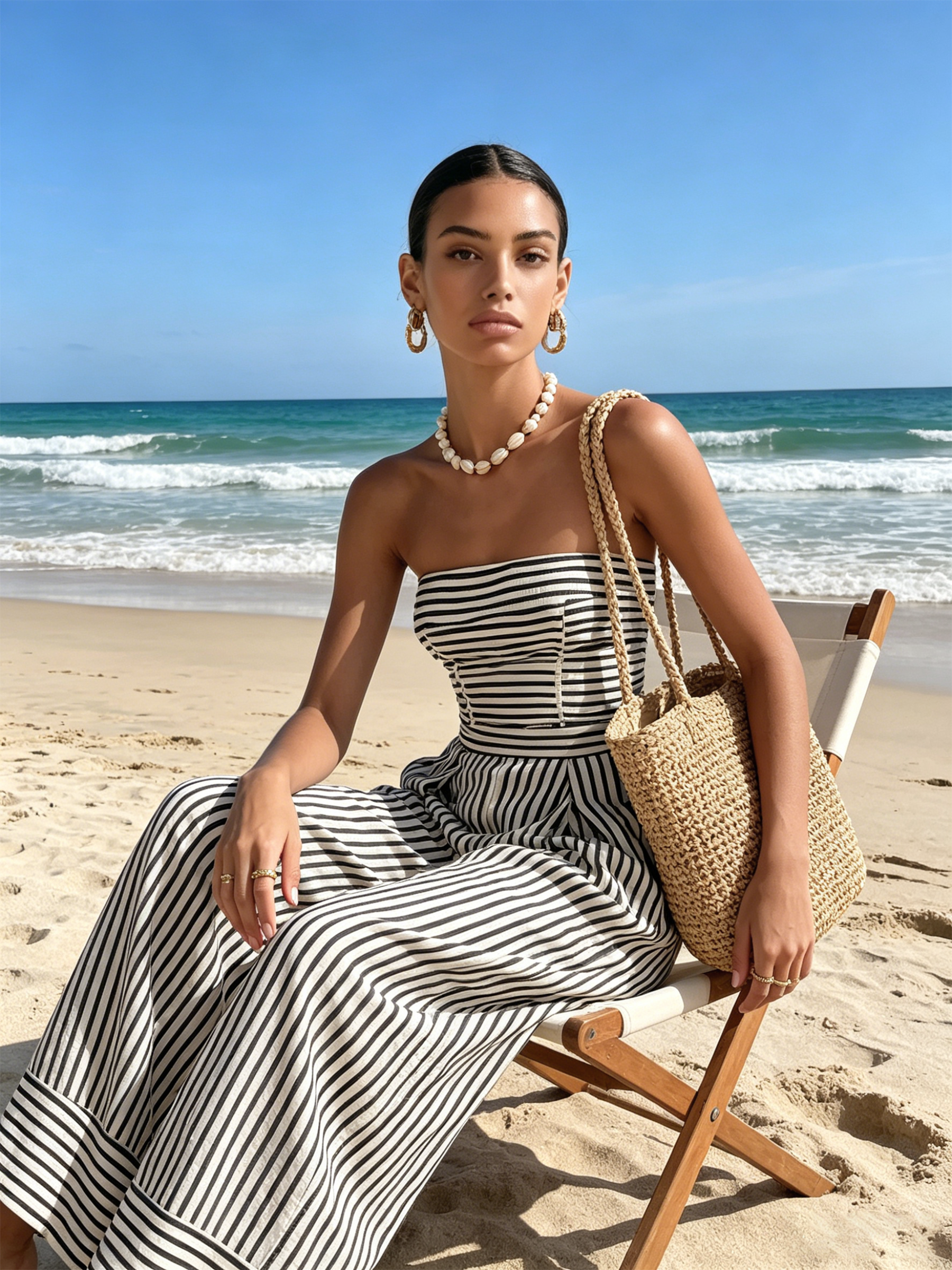 Striped Strapless Wide-Leg Jumpsuit