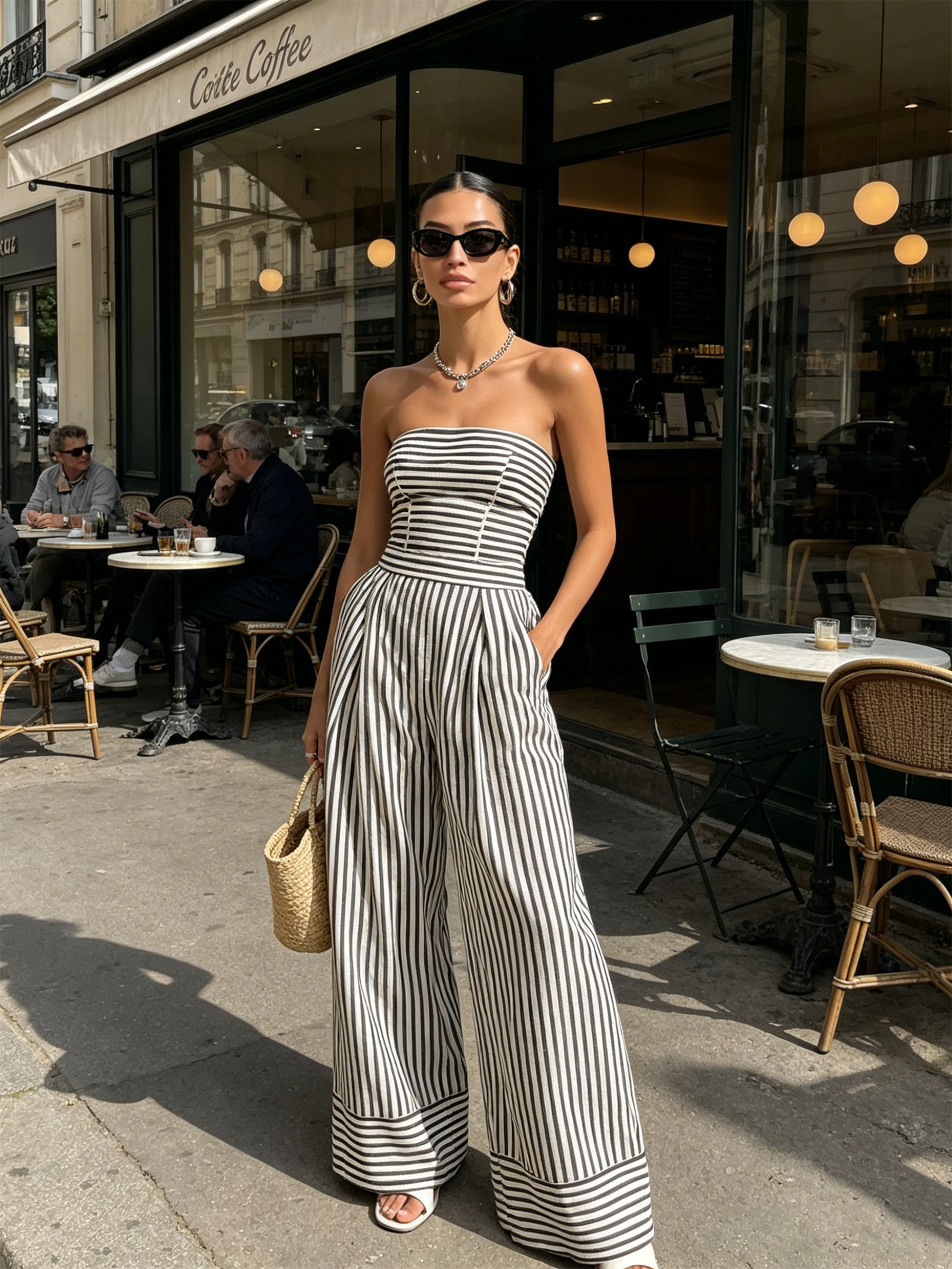 Striped Strapless Wide-Leg Jumpsuit