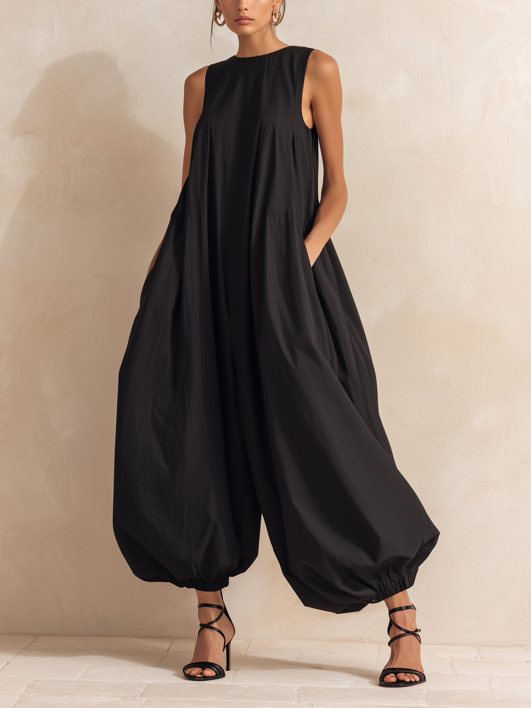 Sleeveless Balloon-Leg Jumpsuit with Pockets