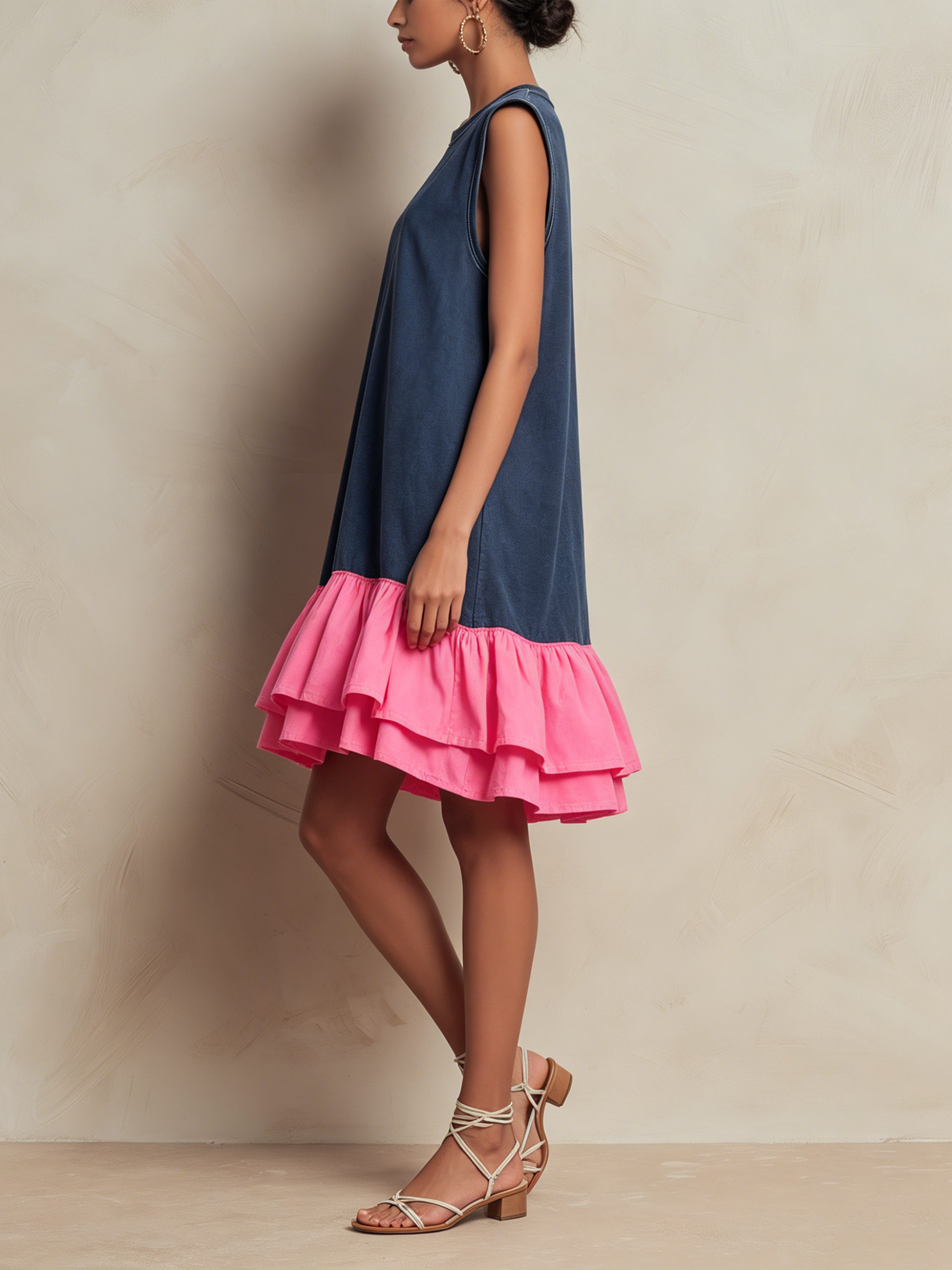 French Terry Tiered Ruffle Hem Mini Dress