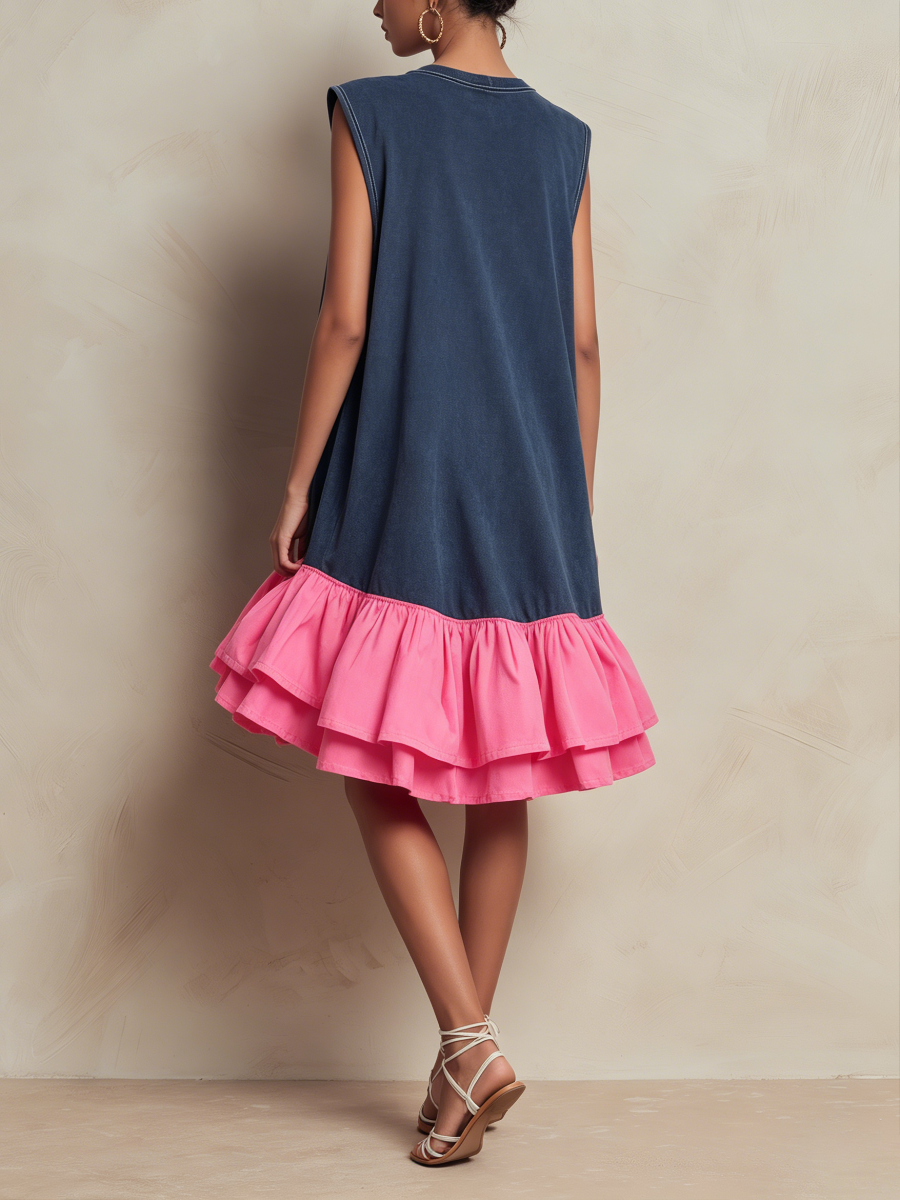 French Terry Tiered Ruffle Hem Mini Dress