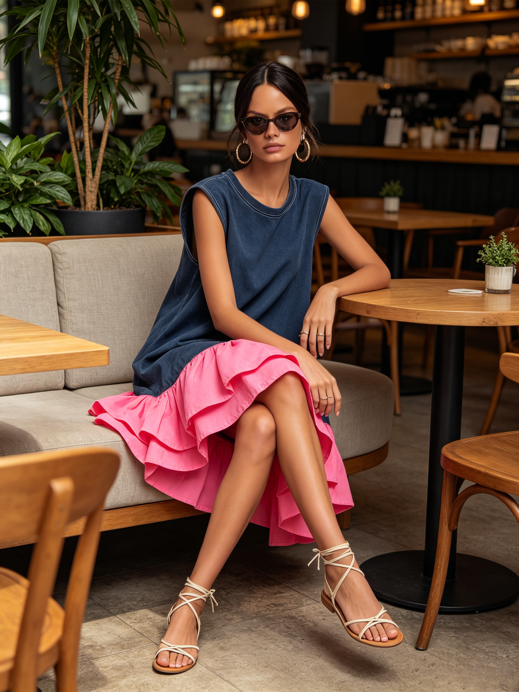 French Terry Tiered Ruffle Hem Mini Dress