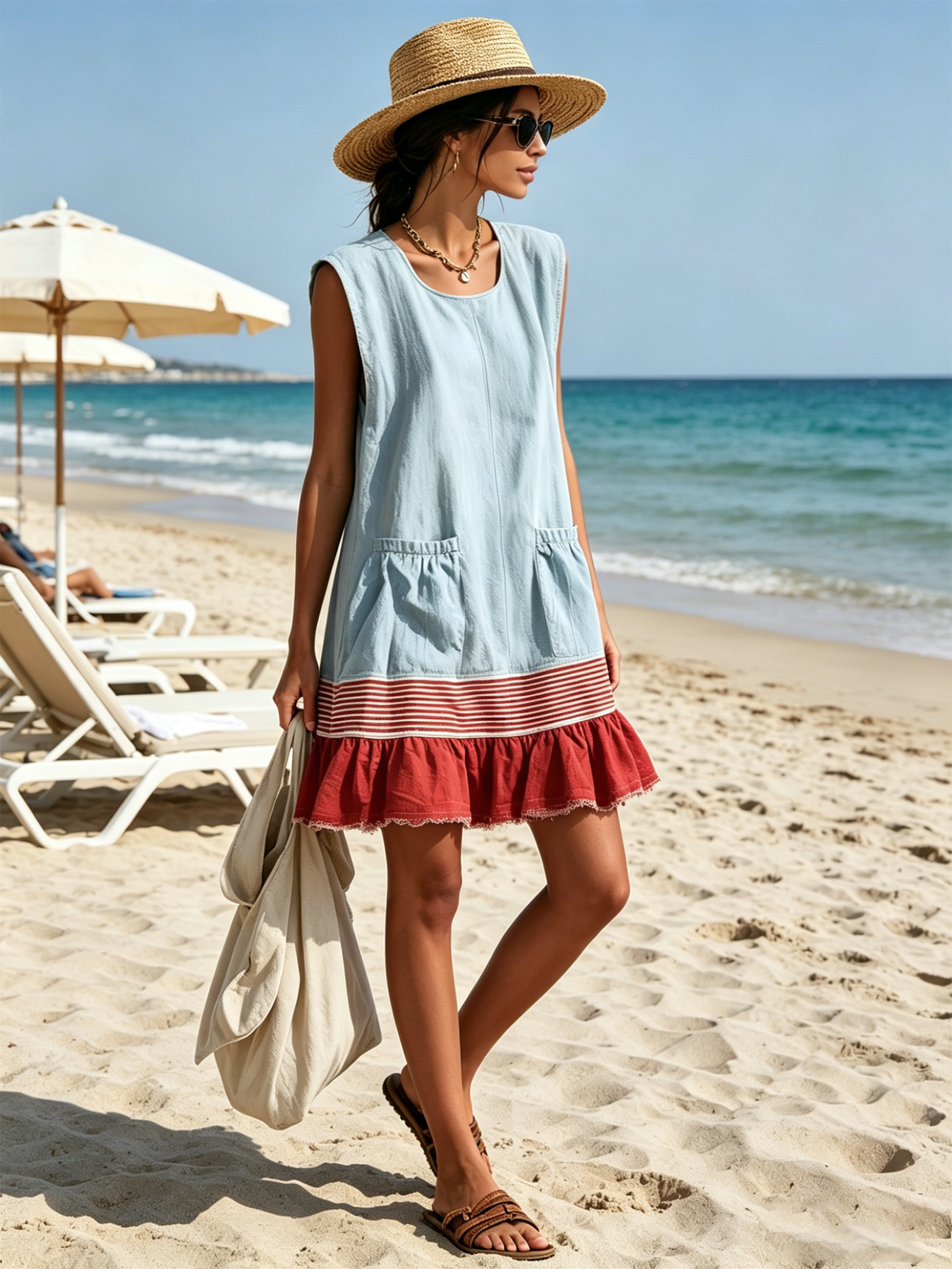 Sleeveless Tunic Dress with Ruffled Hem